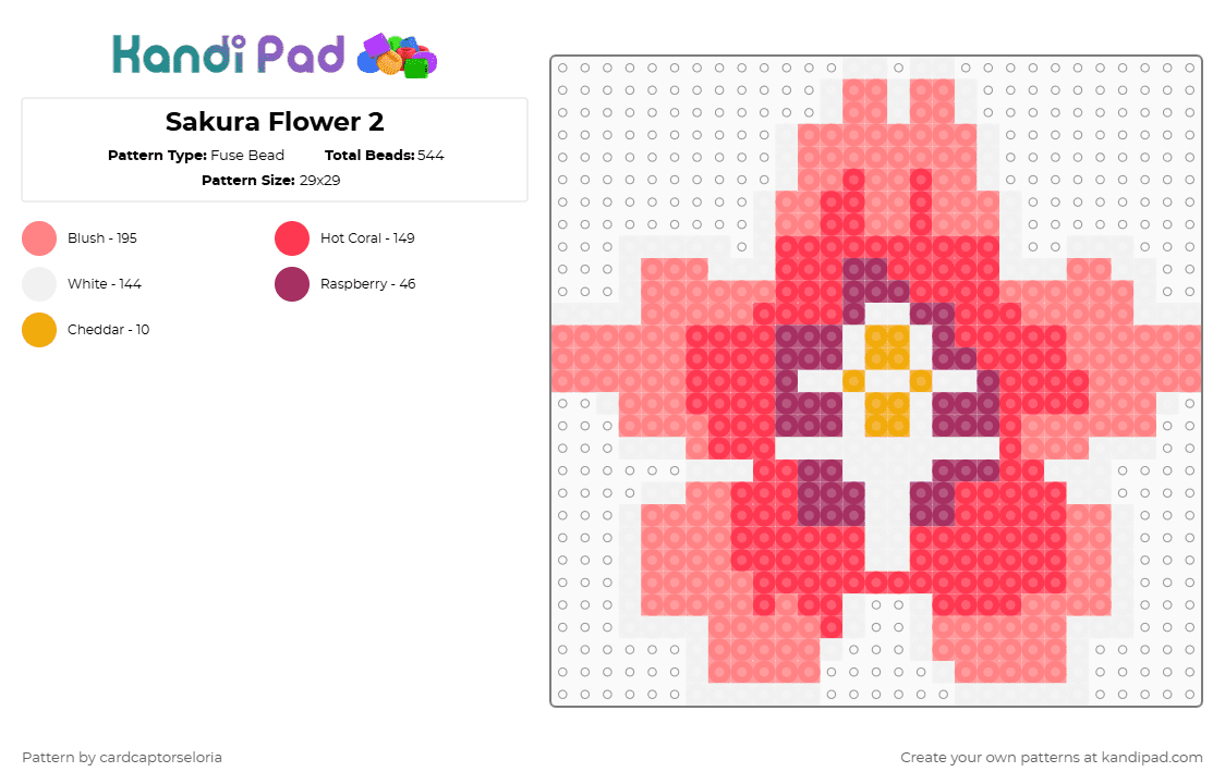 Sakura Flower 2 - Fuse Bead Pattern by cardcaptorseloria on Kandi Pad - red