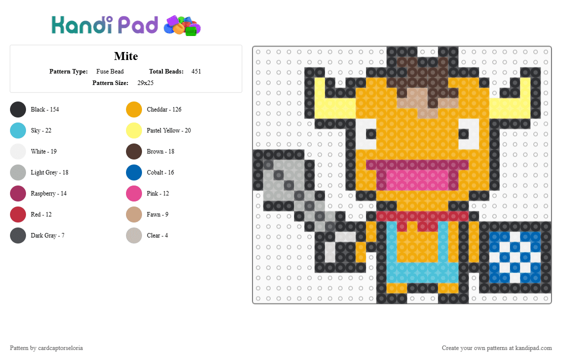 Mite - Fuse Bead Pattern by cardcaptorseloria on Kandi Pad - orange,beige,ni no kuni,wrath of the white witch,mite,studio ghibli,video game