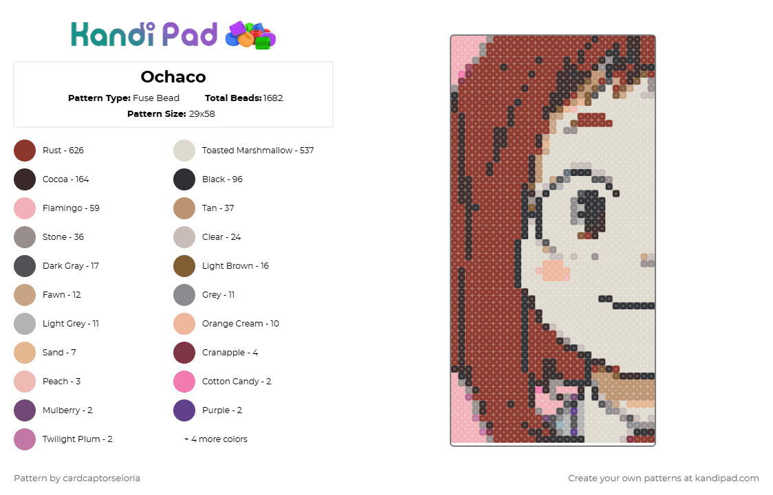 Ochaco - Fuse Bead Pattern by cardcaptorseloria on Kandi Pad - beige,red