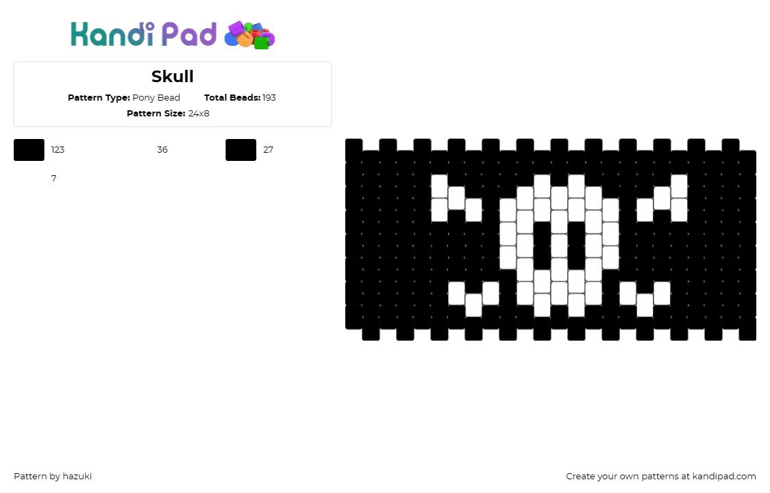 Skull - Pony Bead Pattern by hazuki on Kandi Pad - skull and crossbones,cuff,symbol,striking,contrast,black,white