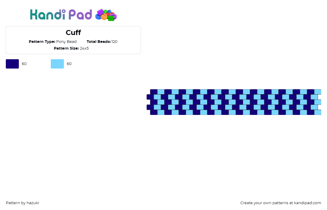 Cuff - Pony Bead Pattern by hazuki on Kandi Pad - stripes,cuff,geometric,wristwear,stylish,modern,elegant,weaving,blue