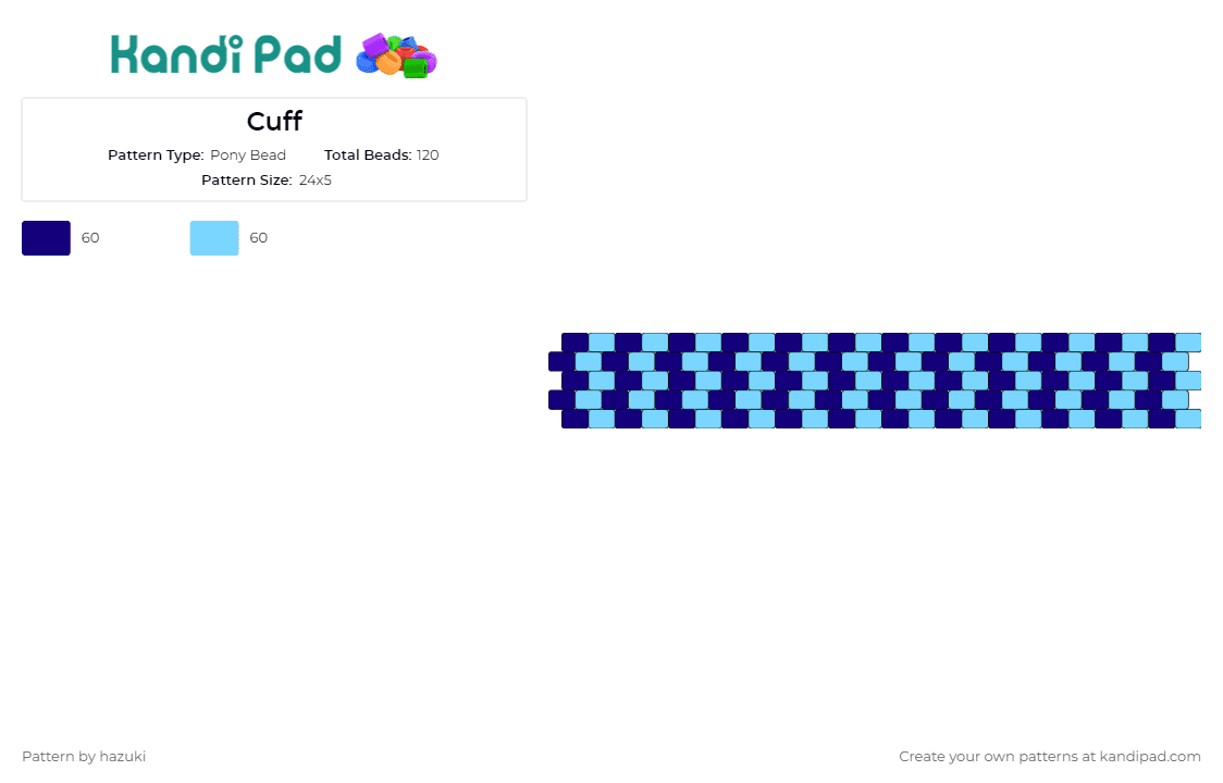 Cuff - Pony Bead Pattern by hazuki on Kandi Pad - stripes,cuff,geometric,wristwear,accessory,stylish,modern,elegant,weaving,blue