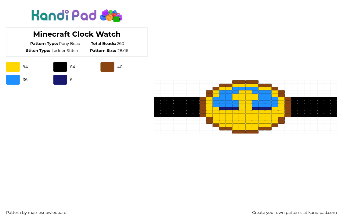 Minecraft Clock Watch - Pony Bead Pattern by maiziesnowleopard on Kandi Pad - yellow