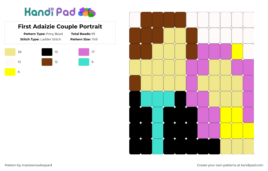 First Adaizie Couple Portrait - Pony Bead Pattern by maiziesnowleopard on Kandi Pad - pink,yellow,couple,portrait,adaizie