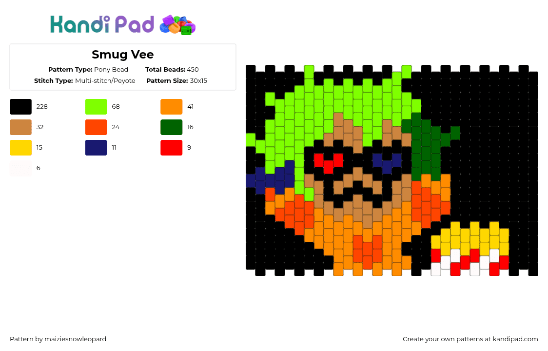 Smug Vee - Pony Bead Pattern by maiziesnowleopard on Kandi Pad - black,green,orange,the owl house,owl house,vee,toh,toh vee,owl house vee,vee owl house,vee toh