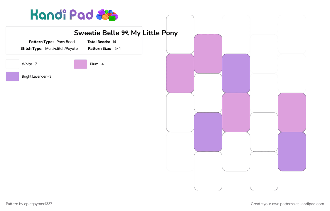 Sweetie Belle ୨ৎ My Little Pony - Pony Bead Pattern by epicgaymer1337 on Kandi Pad - charm, cutie mark crusaders, keychain, mlp gen 4, mlp my little pony, my little pony, my little pony accessory, sweetie belle