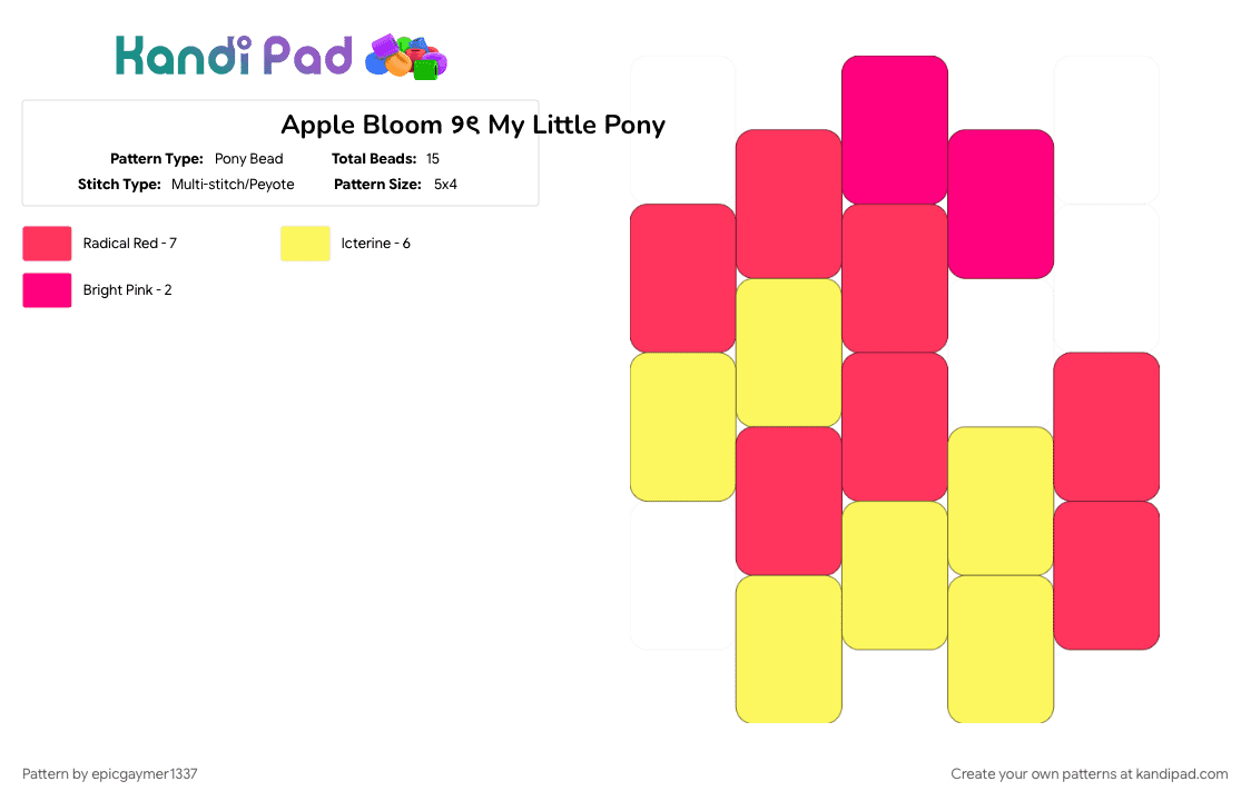 Apple Bloom ୨ৎ My Little Pony - Pony Bead Pattern by epicgaymer1337 on Kandi Pad - apple bloom, charm, cutie mark crusaders, keychain, mlp gen 4, mlp my little pony, my little pony, my little pony accessory