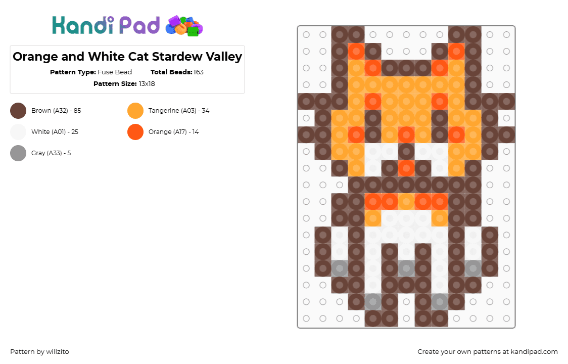 Orange and White Cat Stardew Valley - Fuse Bead Pattern by willzito on Kandi Pad - brown,orange,stardew valley,cat,orange cat