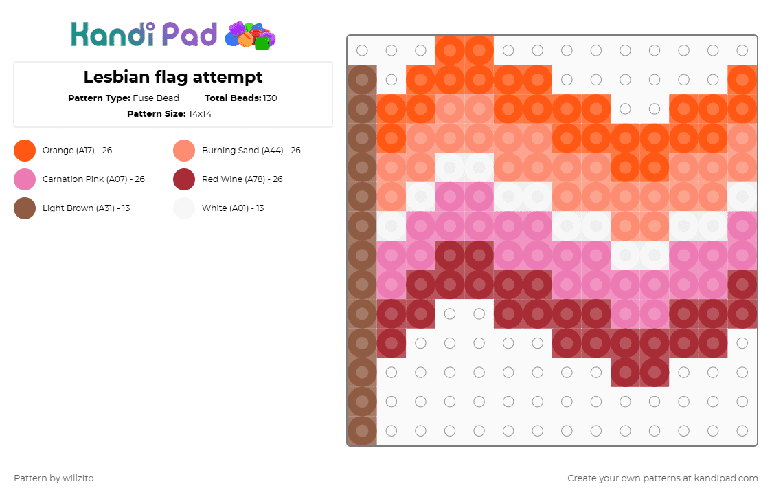 Lesbian flag attempt - Fuse Bead Pattern by willzito on Kandi Pad - orange