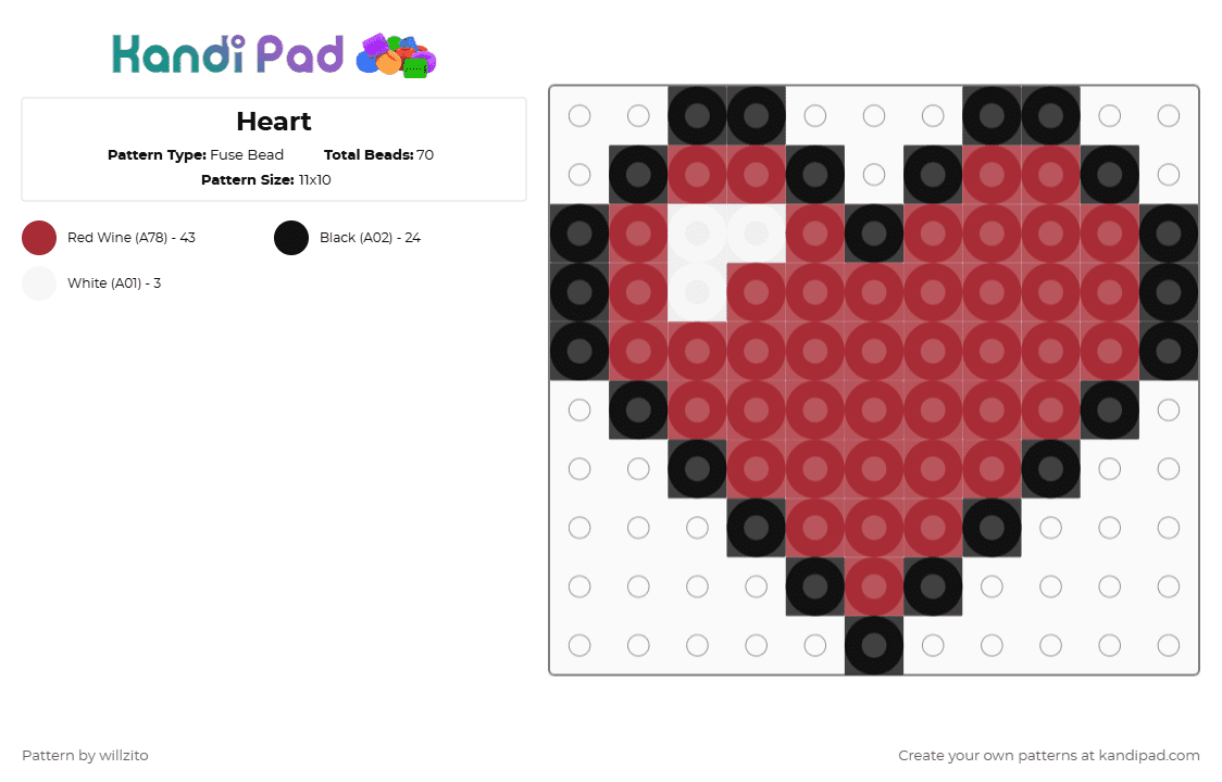 Heart - Fuse Bead Pattern by willzito on Kandi Pad - heart,love,simple,charm,red