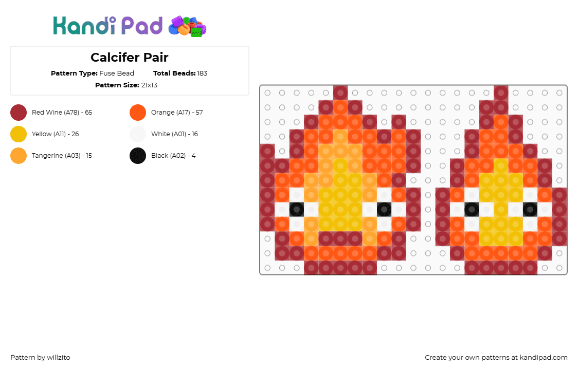 Calcifer Pair - Fuse Bead Pattern by willzito on Kandi Pad - red,orange