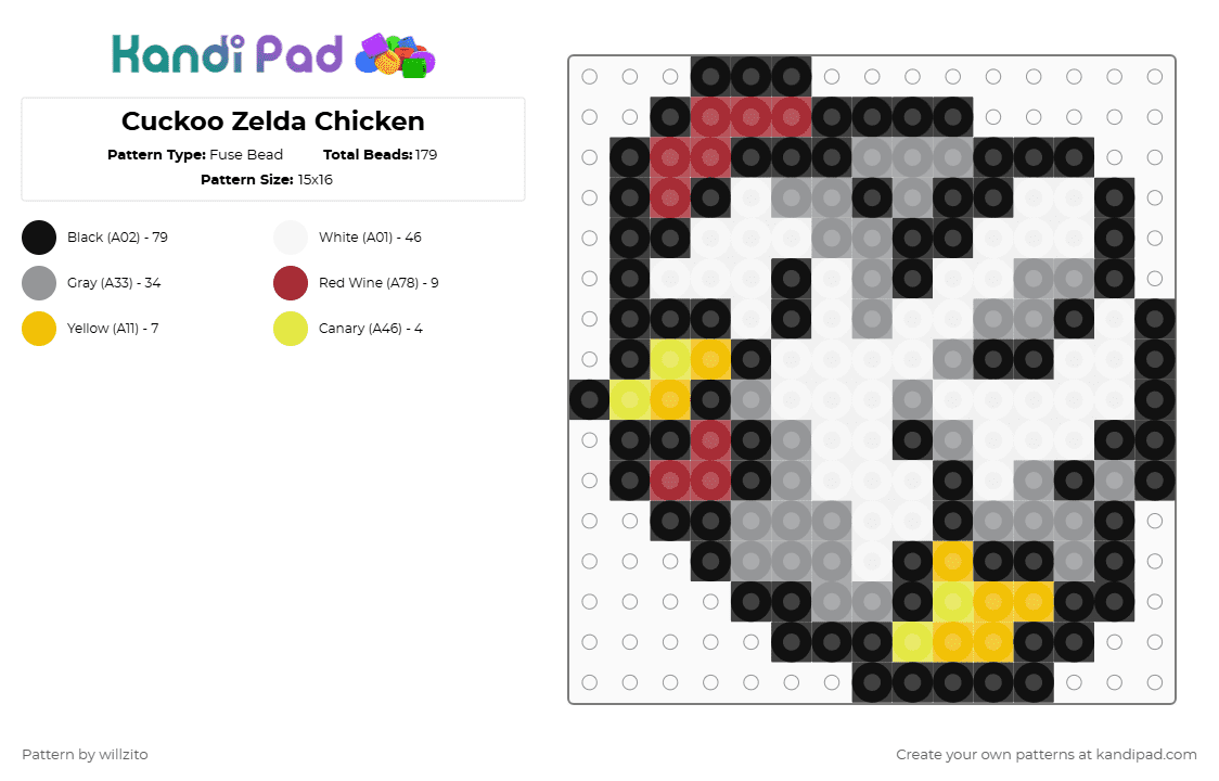 Cuckoo Zelda Chicken - Fuse Bead Pattern by willzito on Kandi Pad - gray