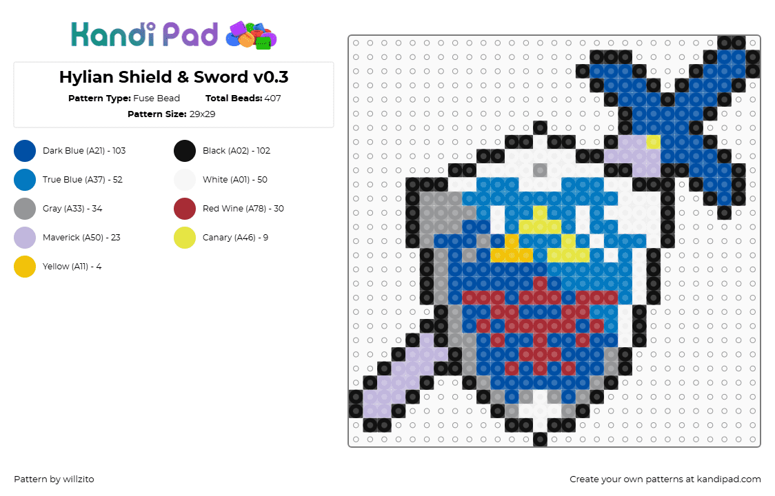 Hylian Shield & Sword v0.3 - Fuse Bead Pattern by willzito on Kandi Pad - blue