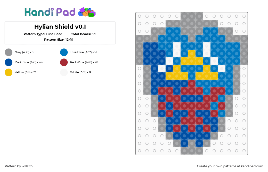 Hylian Shield v0.1 - Fuse Bead Pattern by willzito on Kandi Pad - gray,blue