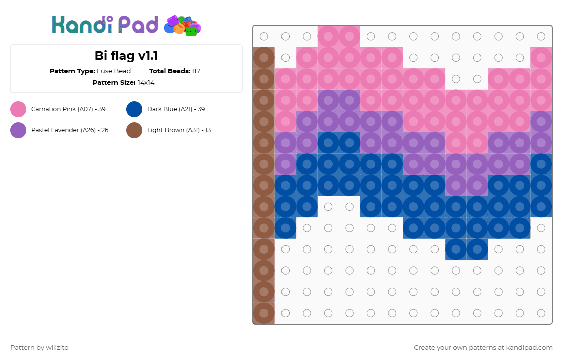 Bi flag v1.1 - Fuse Bead Pattern by willzito on Kandi Pad - pink,blue