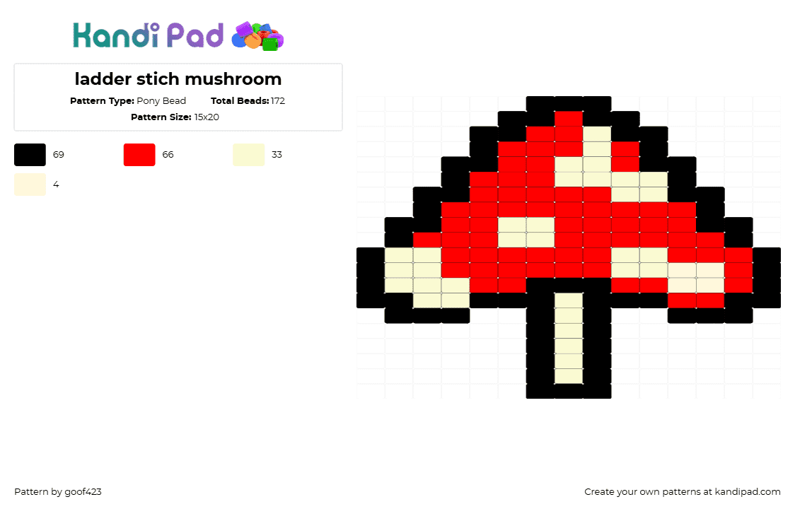 ladder stich mushroom - Pony Bead Pattern by goof423 on Kandi Pad - white,red