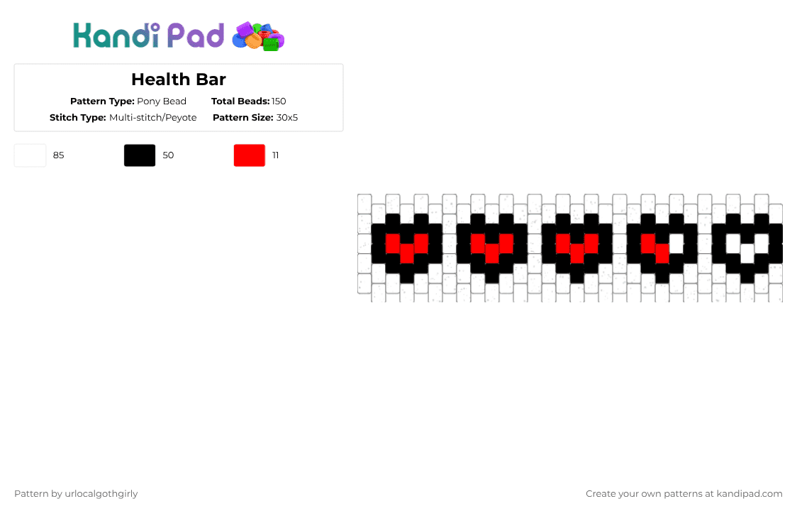 Health Bar - Pony Bead Pattern by urlocalgothgirly on Kandi Pad - white