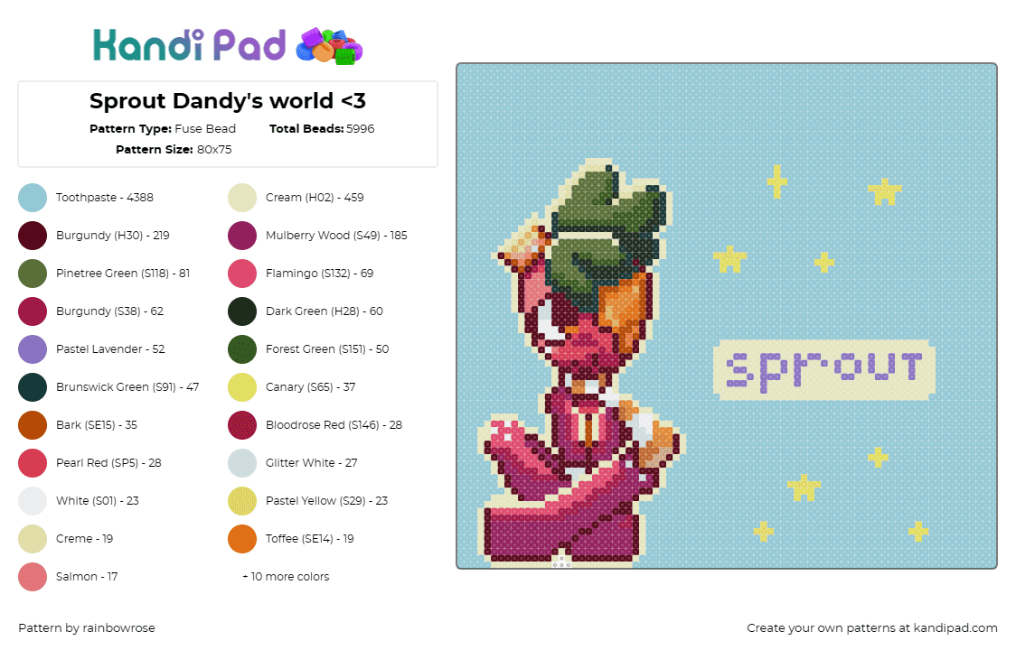 Sprout Dandy\'s world - Fuse Bead Pattern by rainbowrose on Kandi Pad - light blue