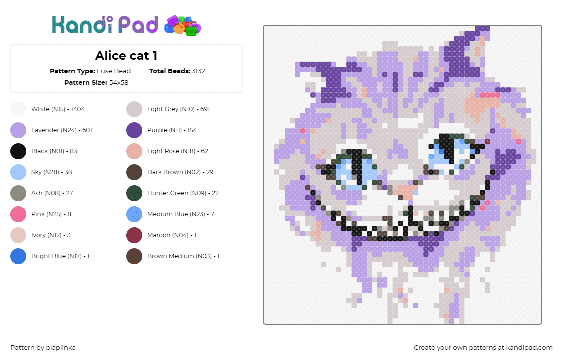 Alice cat 1 - Fuse Bead Pattern by plaplinka on Kandi Pad - cheshire cat,alice in wonderland,whimsical,storybook,smile,fantasy,classic,misch