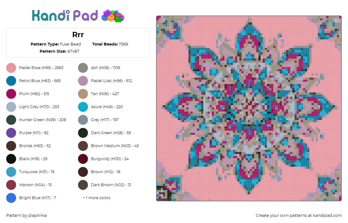 Rrr - Fuse Bead Pattern by plaplinka on Kandi Pad - fractal,tapestry,symmetry,complexity,enchanting,challenging,turquoise,pink