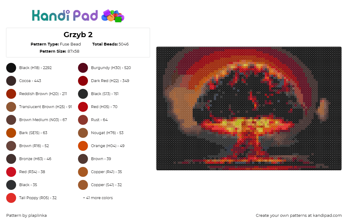 Grzyb 2 - Fuse Bead Pattern by plaplinka on Kandi Pad - nuclear,explosion,bomb,mushroom cloud,fiery,impactful,intense,dramatic,energy,re