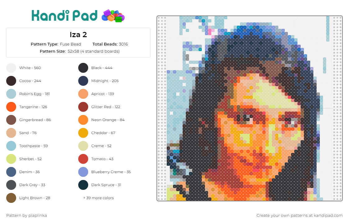 Iza 2 - Fuse Bead Pattern by plaplinka on Kandi Pad - portrait