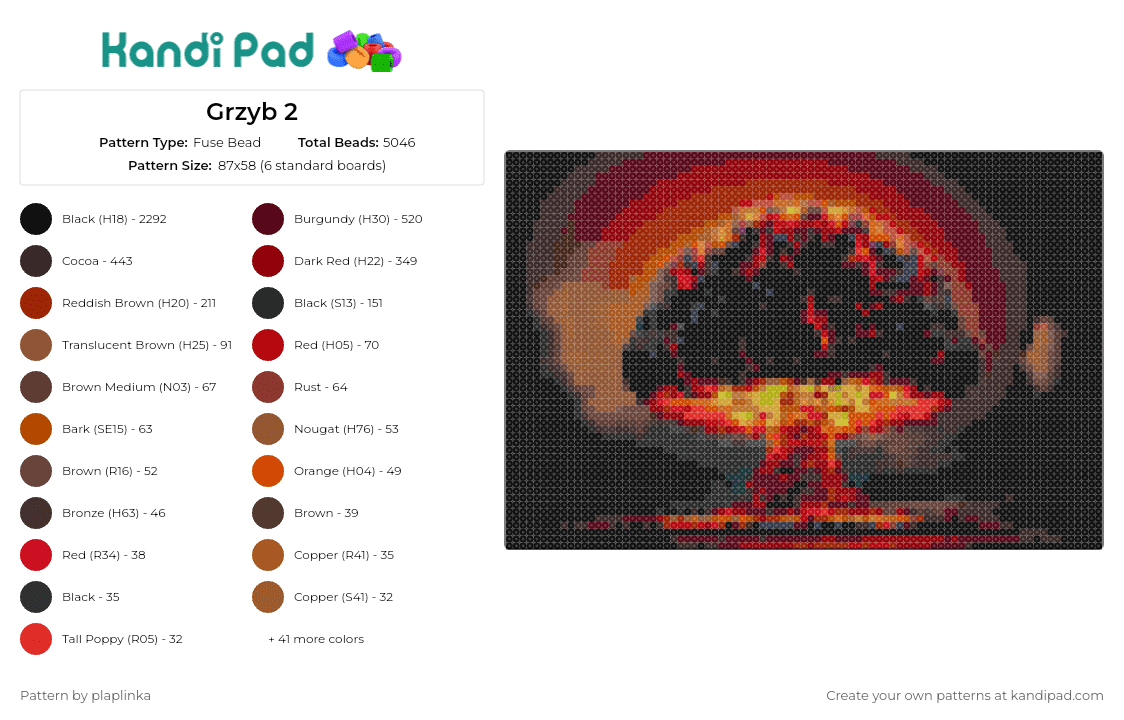 Grzyb 2 - Fuse Bead Pattern by plaplinka on Kandi Pad - nuclear,explosion,bomb,mushroom cloud,fiery,impactful,intense,dramatic,energy,red,black