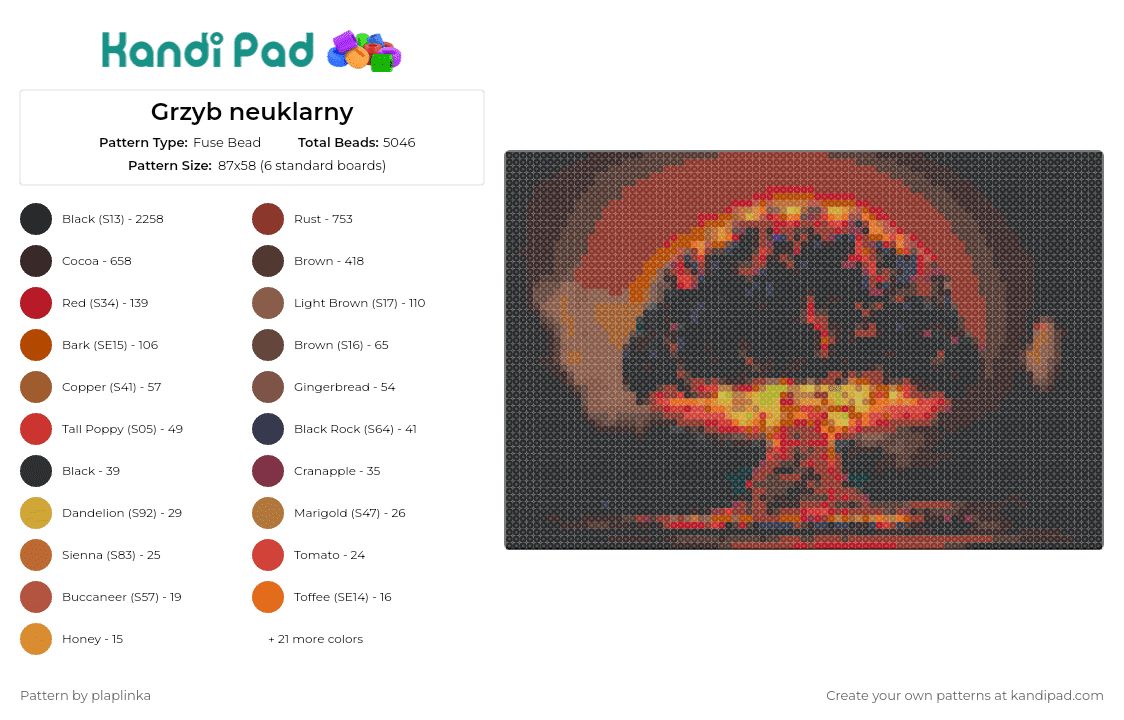 Grzyb neuklarny - Fuse Bead Pattern by plaplinka on Kandi Pad - nuclear,explosion,bomb,mushroom cloud,fiery,powerful,evocative,conversation starter,dramatic,orange,black