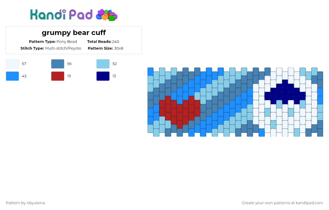 grumpy bear cuff - Pony Bead Pattern by nbyutena on Kandi Pad - light blue,blue