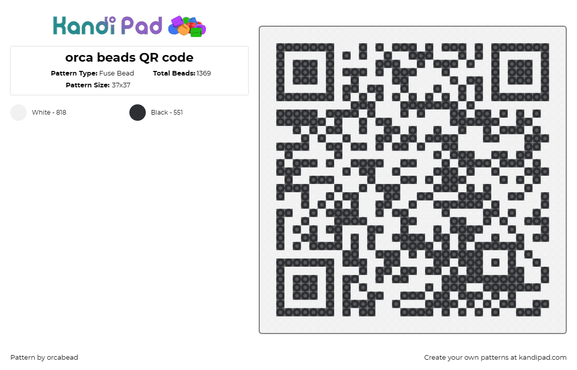 orca beads QR code - Fuse Bead Pattern by orcabead on Kandi Pad - qr code,innovative,digital,technology,modern,tech twists,black,white