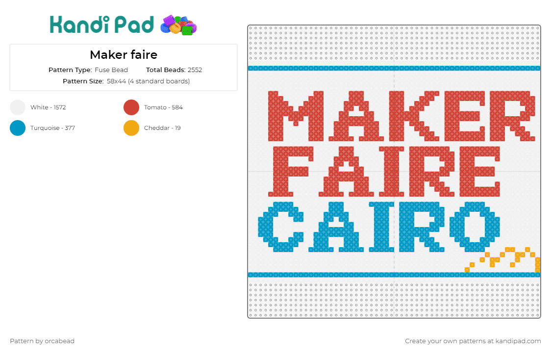 Maker faire - Fuse Bead Pattern by orcabead on Kandi Pad - maker faire,sign,text,cairo,creativity,innovation,diy,invention,community,red,blue
