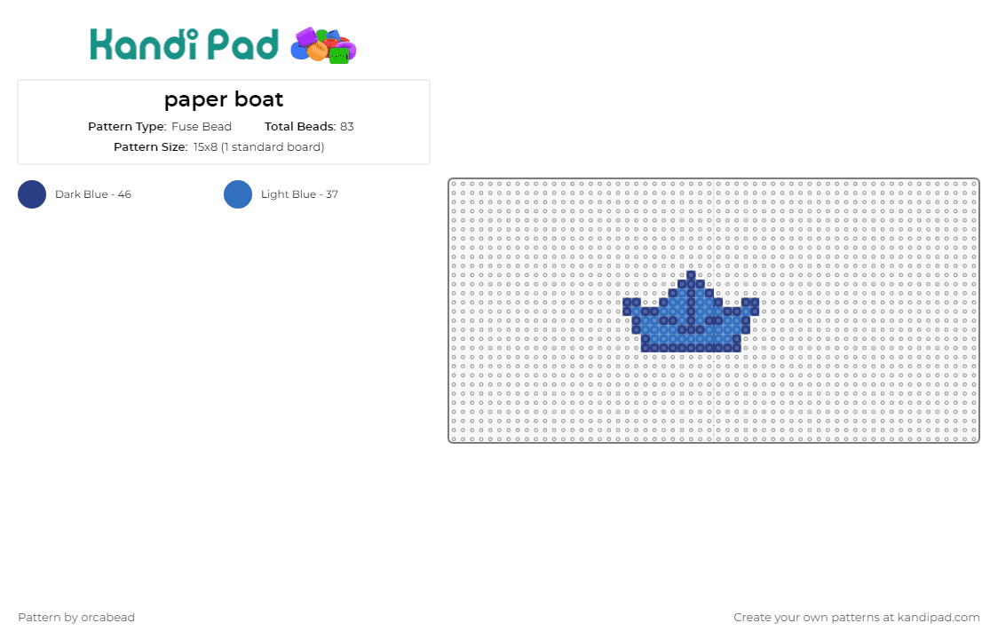 paper boat - Fuse Bead Pattern by orcabead on Kandi Pad - boat,origami,nautical,whimsy,serene,soft blue