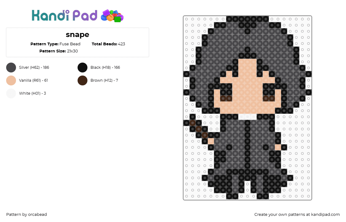 snape - Fuse Bead Pattern by orcabead on Kandi Pad - snape,harry potter,wizard,chibi,magic,character,movie,book,black,tan