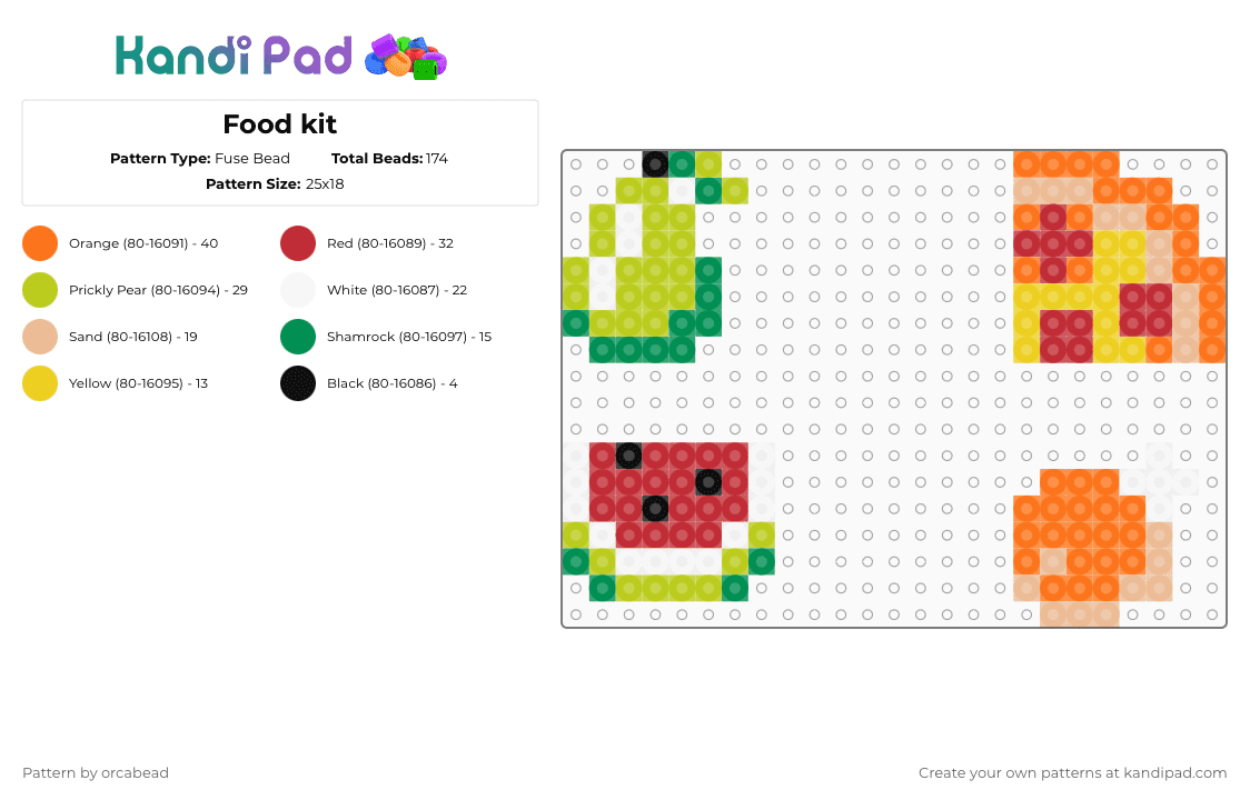 Food kit - Fuse Bead Pattern by orcabead on Kandi Pad - green,orange,red