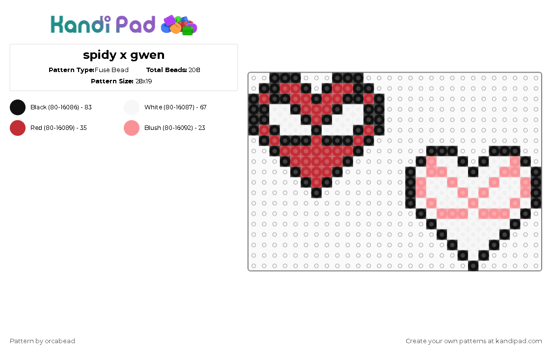 spidy x gwen - Fuse Bead Pattern by orcabead on Kandi Pad - red,beige