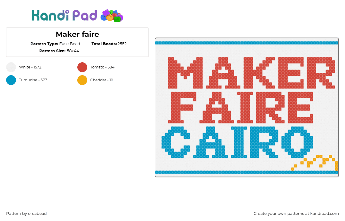 Maker faire - Fuse Bead Pattern by orcabead on Kandi Pad - maker faire,sign,text,cairo,innovation,invention,community,red,blue