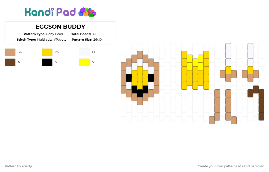 EGGSON BUDDY - Pony Bead Pattern by ebertjr on Kandi Pad - beige,yellow,eggson,dandysworld,buddy,doll