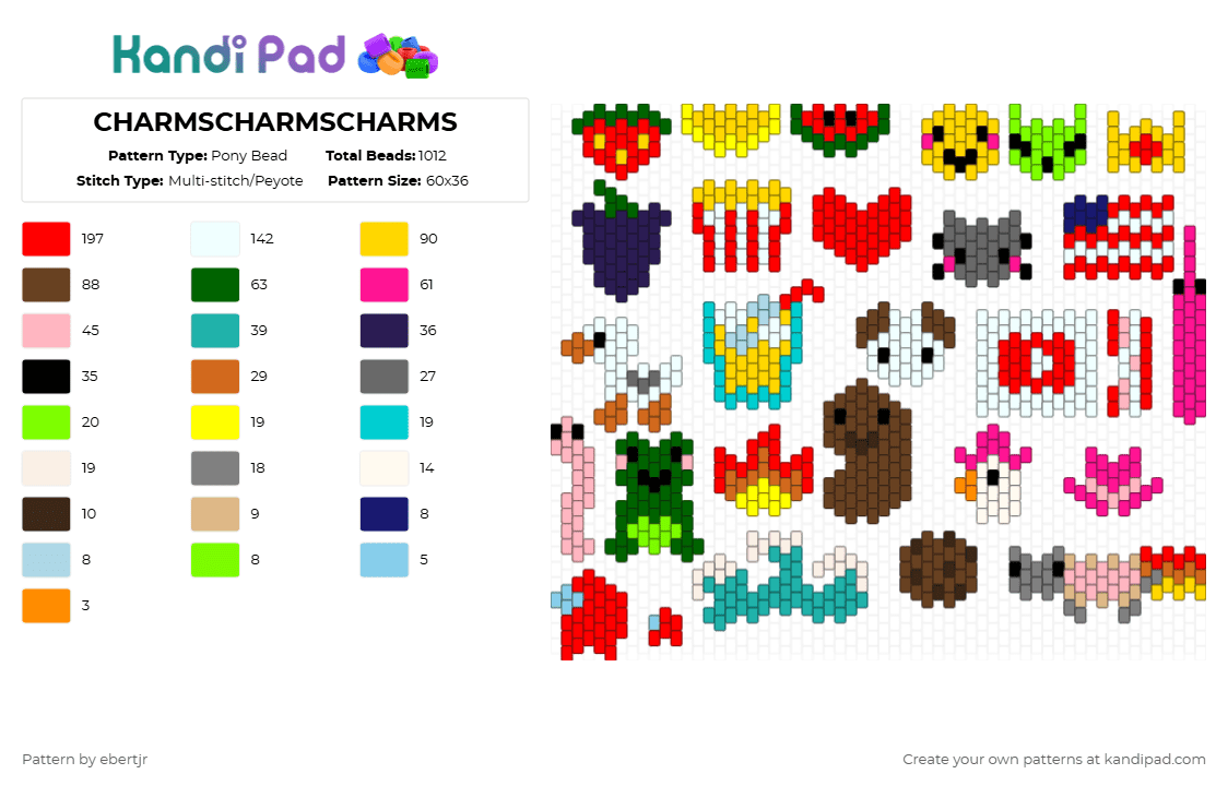 CHARMSCHARMSCHARMS - Pony Bead Pattern by ebertjr on Kandi Pad - red,yellow,brown,colorful