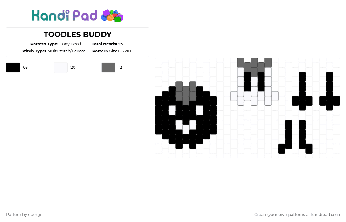TOODLES BUDDY - Pony Bead Pattern by ebertjr on Kandi Pad - black,gray,white,toodles,dandysworld,buddy,doll