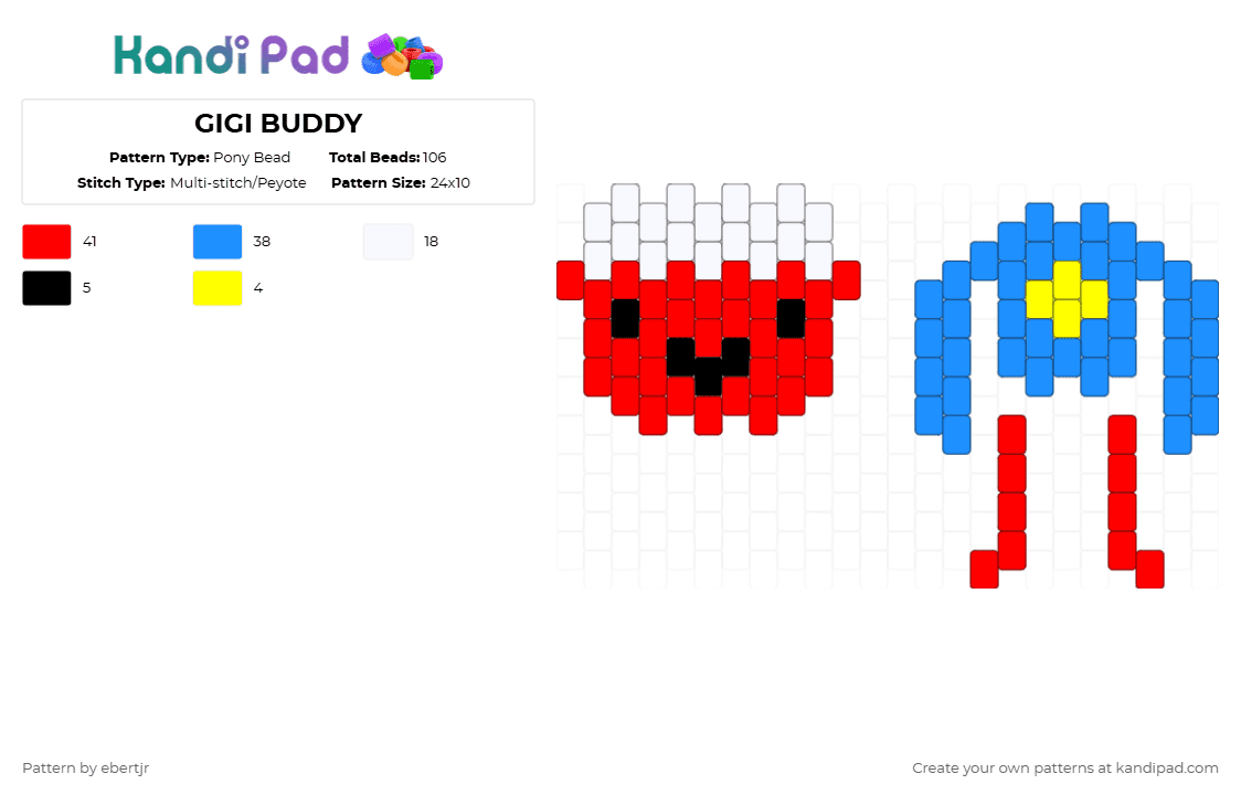 GIGI BUDDY - Pony Bead Pattern by ebertjr on Kandi Pad - red,light blue,gigi,dandysworld,buddy,doll
