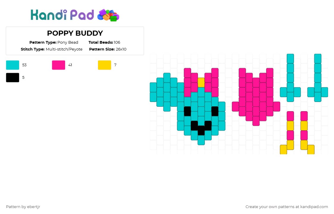 POPPY BUDDY - Pony Bead Pattern by ebertjr on Kandi Pad - light blue,pink,poppy,dandysworld,doll,buddy