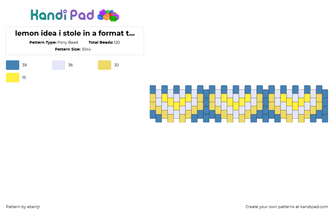 lemon idea i stole in a format that ik how to make - Pony Bead Pattern by ebertjr on Kandi Pad - blue,yellow