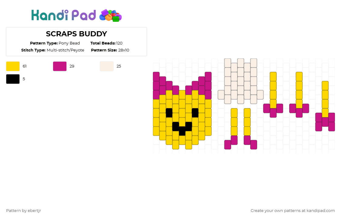SCRAPS BUDDY - Pony Bead Pattern by ebertjr on Kandi Pad - yellow,pink,scraps,dandysworld,buddy,doll