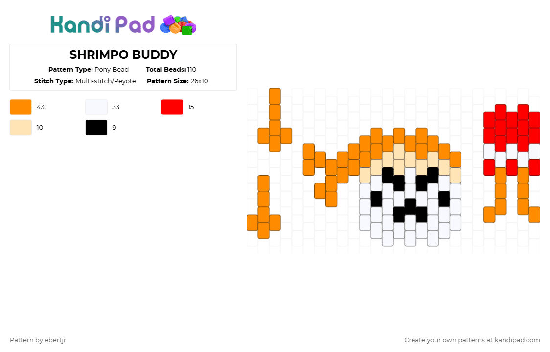 SHRIMPO BUDDY - Pony Bead Pattern by ebertjr on Kandi Pad - orange,shrimpo,dandysworld,buddy,doll