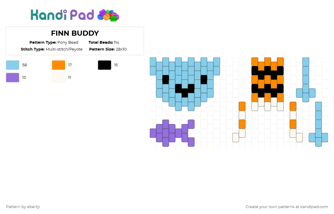 FINN BUDDY - Pony Bead Pattern by ebertjr on Kandi Pad - light blue,finn,dandysworld,buddy,doll