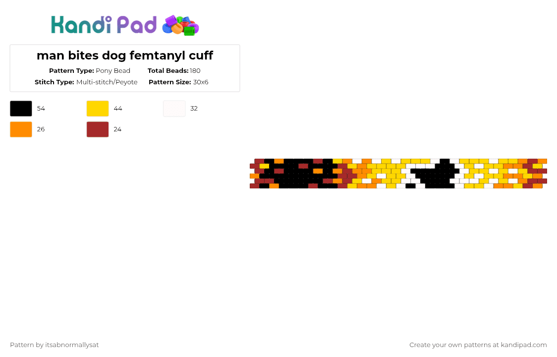 man bites dog femtanyl cuff - Pony Bead Pattern by itsabnormallysat on Kandi Pad - yellow,femtanyl,man bites dog,rotator cuff