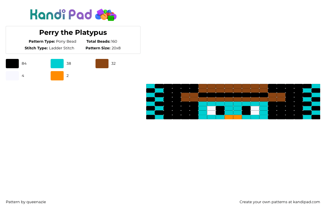 Perry the Platypus - Pony Bead Pattern by queenazie on Kandi Pad - black,light blue,red,perry the platyus,agent p
