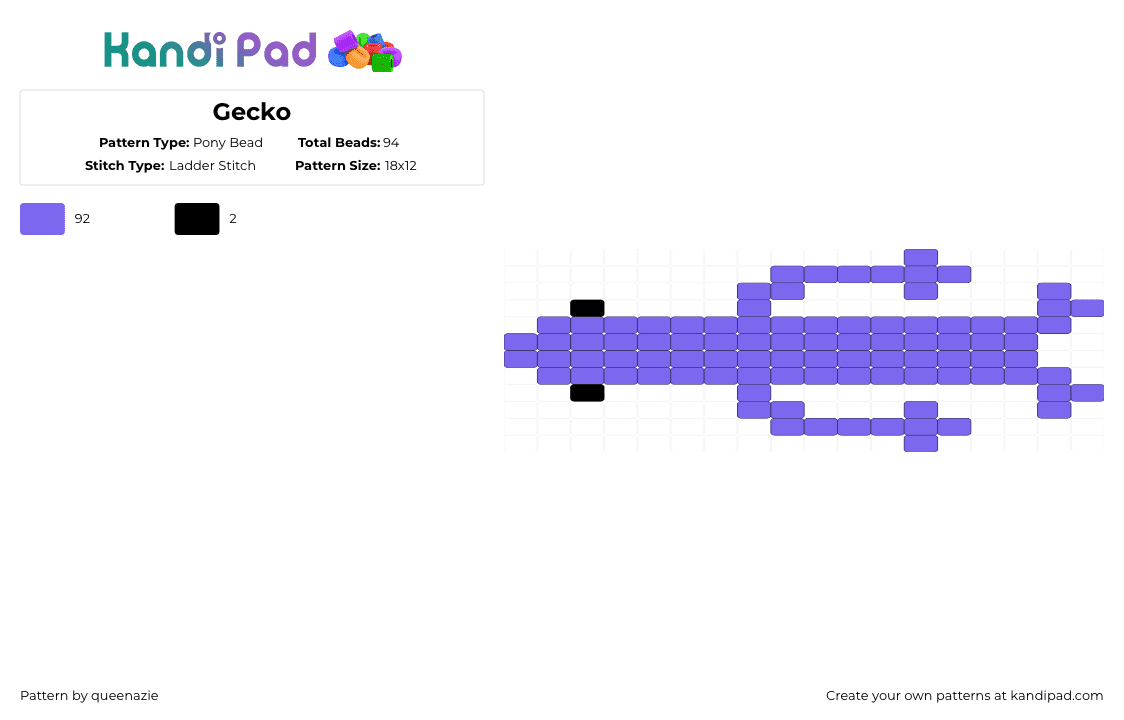 Gecko - Pony Bead Pattern by queenazie on Kandi Pad - blue