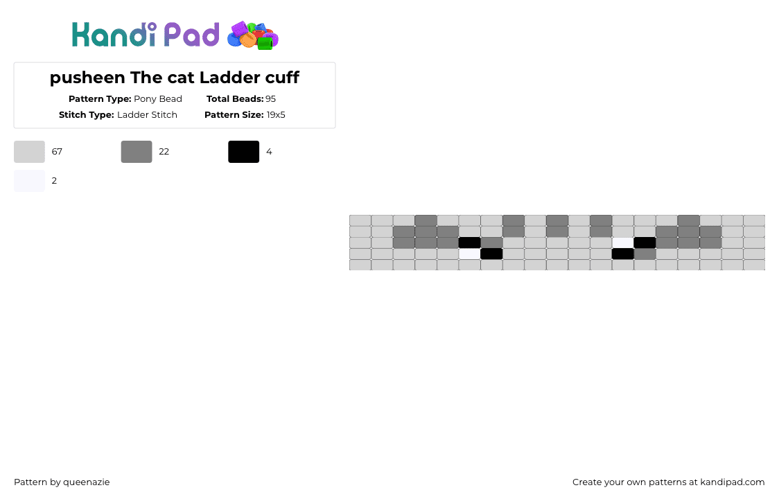 pusheen The cat Ladder cuff - Pony Bead Pattern by queenazie on Kandi Pad - white