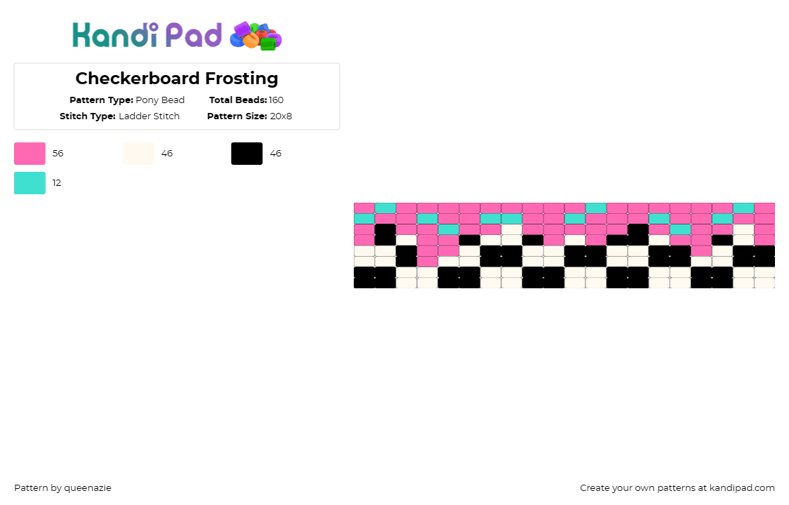 Checkerboard Frosting - Pony Bead Pattern by queenazie on Kandi Pad - pink,20x8,ladder,checkerboard,frosting